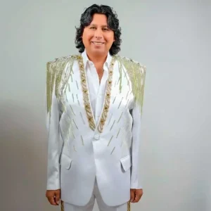 caso bordado a mano de Epson Morales blazer, chaqueta o saco para músicos bordado a mano